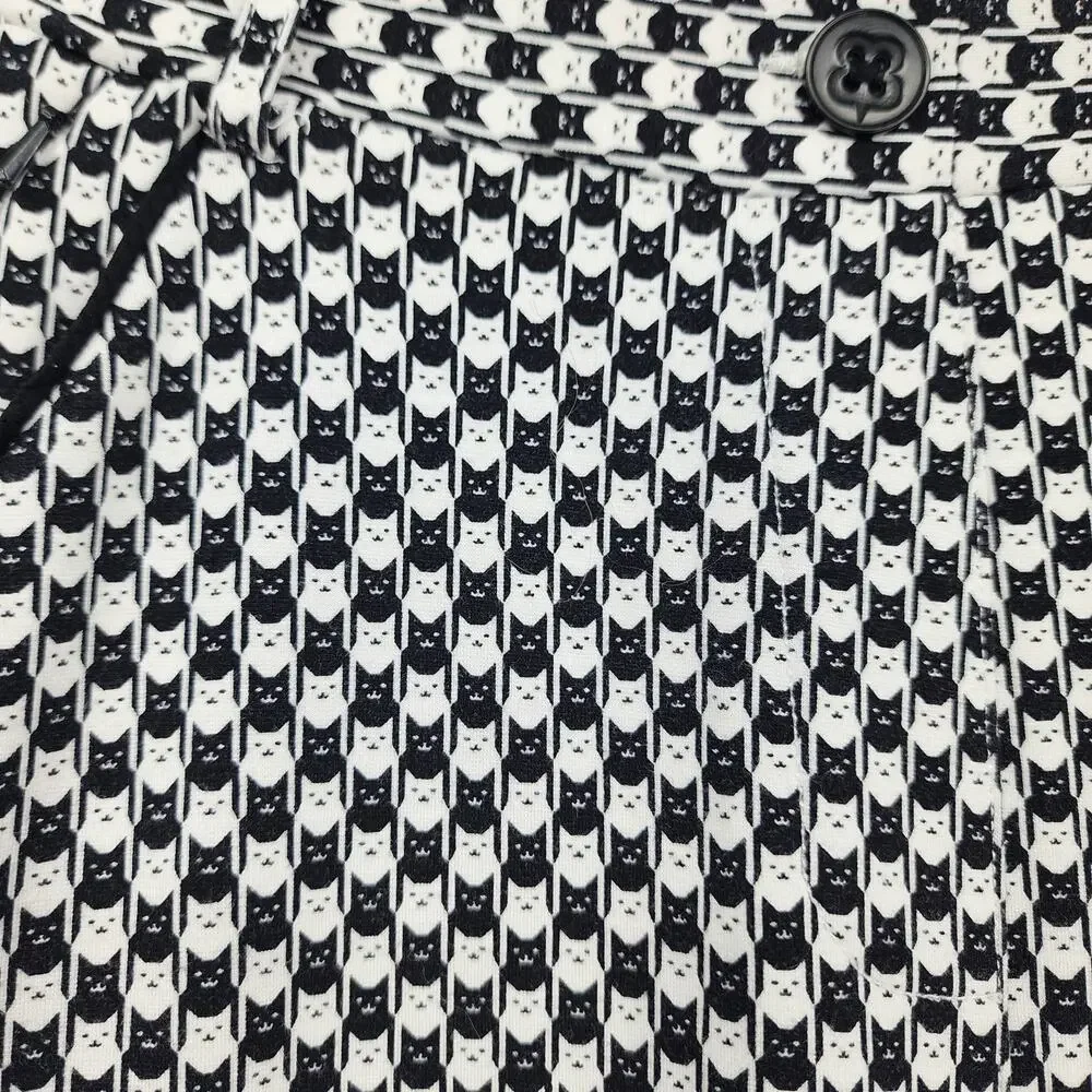 Betabrand Catstooth Chino Herringbone Pants High Waist Cat Print  Size Small